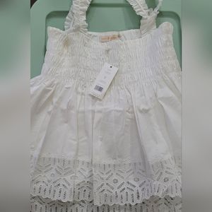 NWT Tory Burch 'Georgette' White Smocked Embroidered Lace edge Tank Top size 12